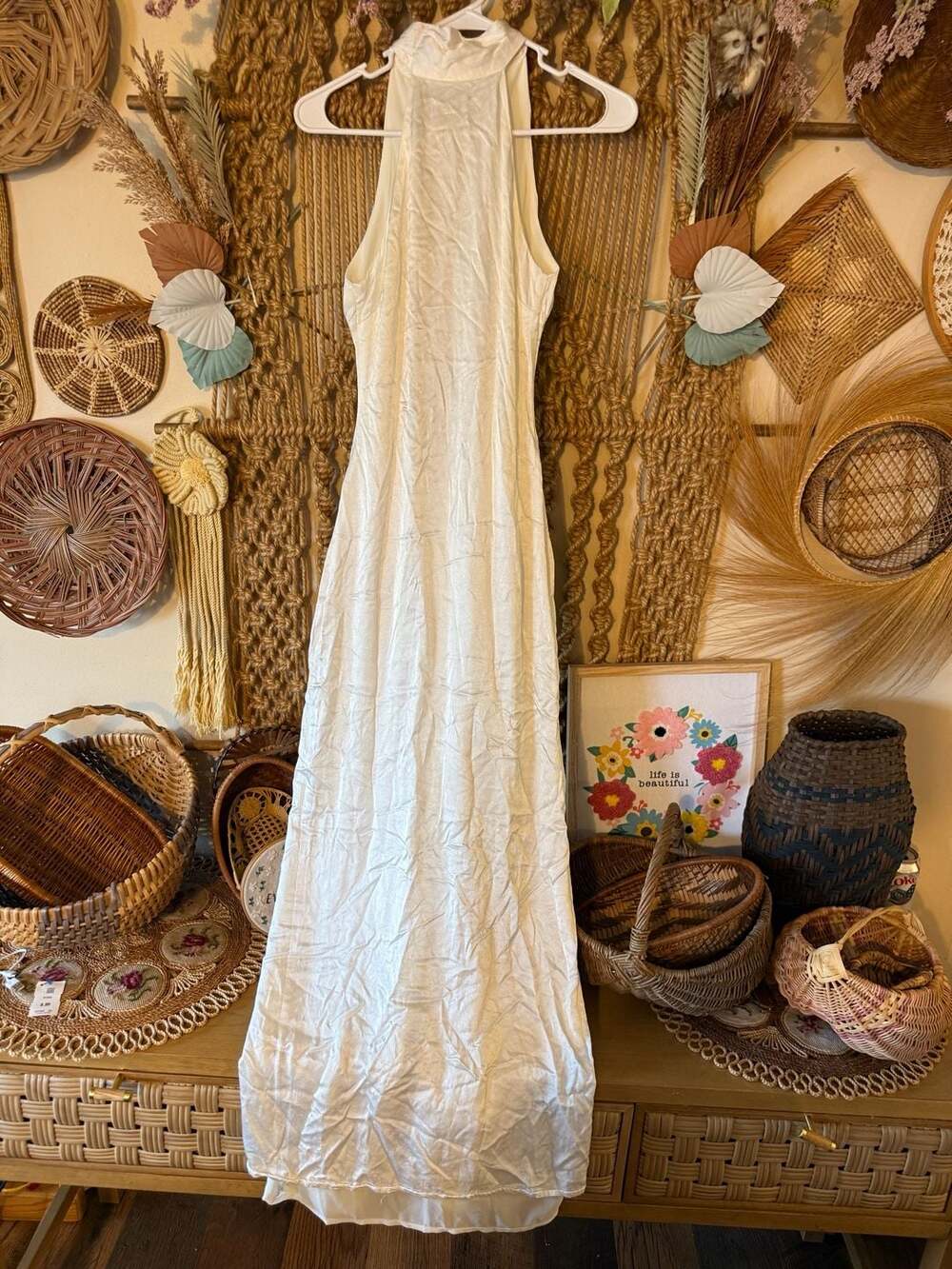 Meshki White Halter Backless Maxi Dress